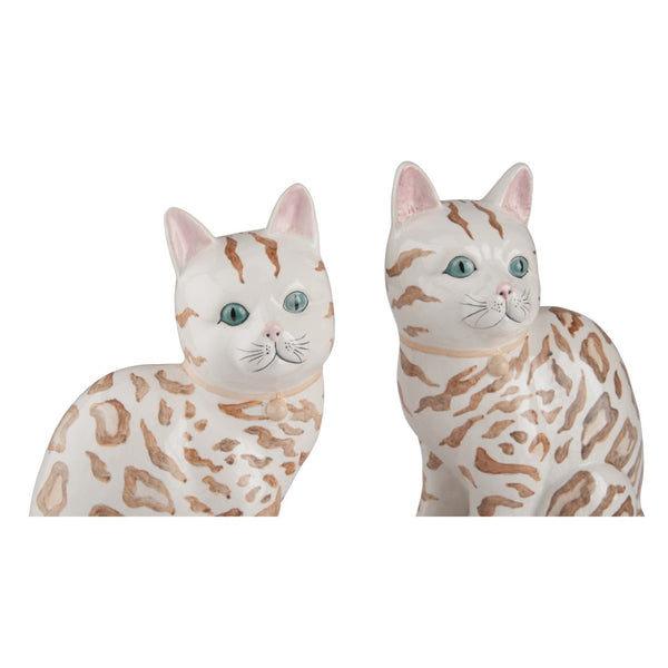 Chelsea House Coco Hand-Painted Bengal Cat Statues Pair — Elegant Ceramic Mantel DéCor, Lifelike Detail, 10"H 370598