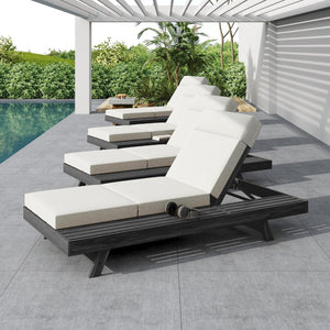 English Elm Lounge Chaise Outdoor Acacia Wood Slatted Frame with Water Resistant Cushion Resort Style Black,Cream N770P442B67C