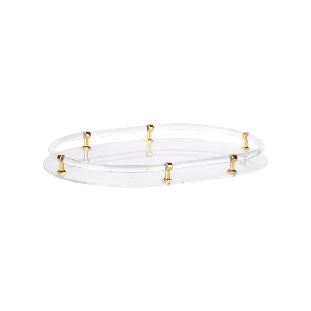 Chelsea House Acrylic Oval Tray With Polished Gold Accents — 19.75" Luxe Vanity & Serving Tray For Stylish Entertaining 370601