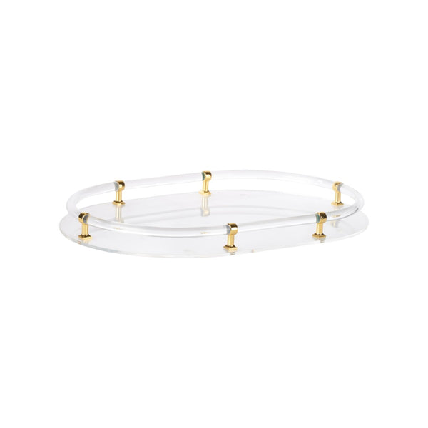 Chelsea House Acrylic Oval Tray With Polished Gold Accents — 19.75" Luxe Vanity & Serving Tray For Stylish Entertaining 370601