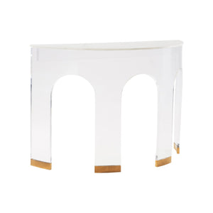Chelsea House Marble Demilune Console By Elizabeth Wicker — Polished Marble Top, Acrylic Base, Brass Accents (36"H) 370604