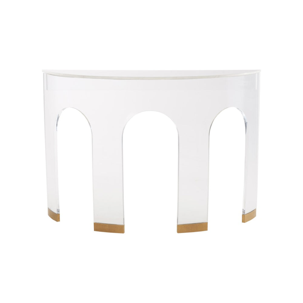 Chelsea House Marble Demilune Console By Elizabeth Wicker — Polished Marble Top, Acrylic Base, Brass Accents (36"H) 370604
