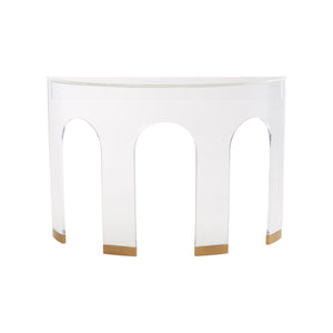 Chelsea House Marble Demilune Console By Elizabeth Wicker — Polished Marble Top, Acrylic Base, Brass Accents (36"H) 370604