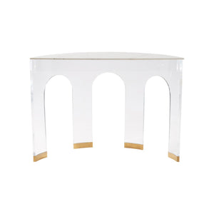 Chelsea House Marble Demilune Console By Elizabeth Wicker — Polished Marble Top, Acrylic Base, Brass Accents (36"H) 370604