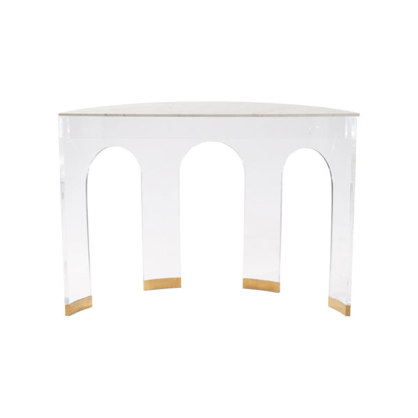 Chelsea House Marble Demilune Console By Elizabeth Wicker — Polished Marble Top, Acrylic Base, Brass Accents (36"H) 370604