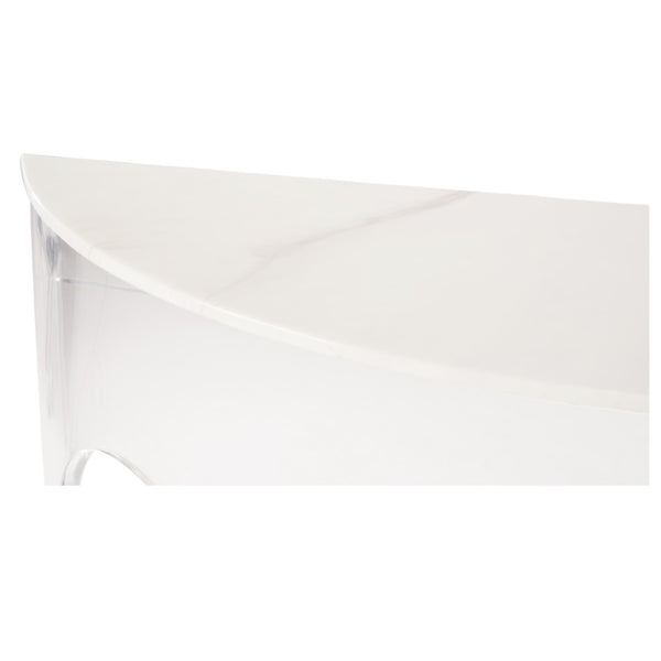 Chelsea House Marble Demilune Console By Elizabeth Wicker — Polished Marble Top, Acrylic Base, Brass Accents (36"H) 370604