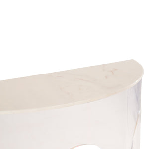 Chelsea House Marble Demilune Console By Elizabeth Wicker — Polished Marble Top, Acrylic Base, Brass Accents (36"H) 370604