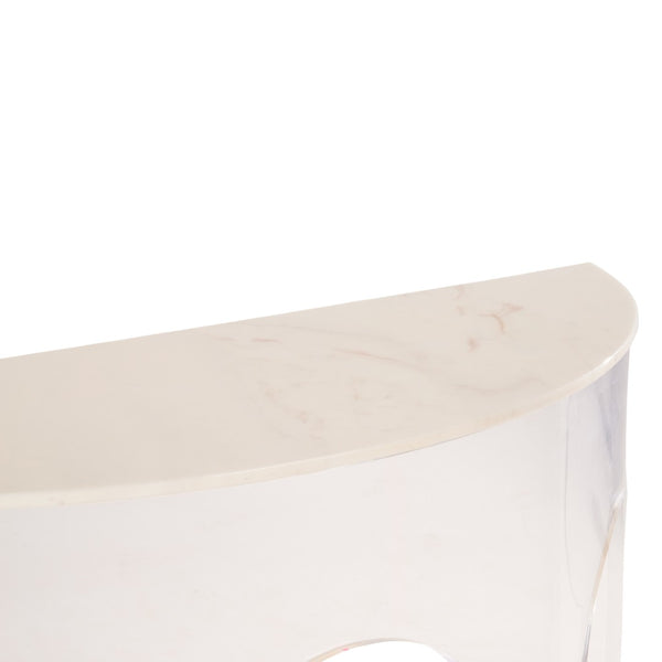 Chelsea House Marble Demilune Console By Elizabeth Wicker — Polished Marble Top, Acrylic Base, Brass Accents (36"H) 370604