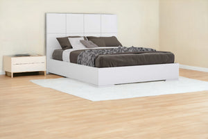Homeroots Contemporary White Queen Platform Bed  Faux Leather 370605