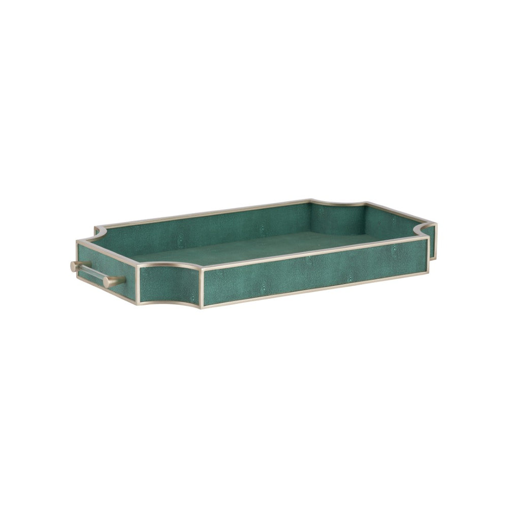 Chelsea House Shagreen Tray With Polished Silver Trim & Sleek Handles — Faux Leather Texture For Stylish Serving And Display 370608