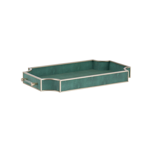 Chelsea House Shagreen Tray With Polished Silver Trim & Sleek Handles — Faux Leather Texture For Stylish Serving And Display 370608