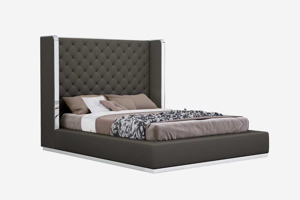 HomeRoots 75 Dark Grey Queen Bed – Contemporary Minimalist Design with Durable Frame, Fully Assembled Ready for Use 370610