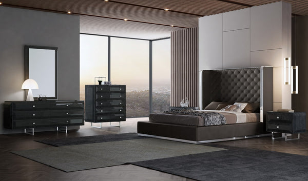 HomeRoots 75 Dark Grey Queen Bed – Contemporary Minimalist Design with Durable Frame, Fully Assembled Ready for Use 370610