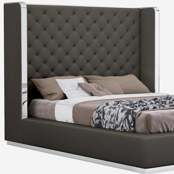 HomeRoots 75 Dark Grey Queen Bed – Contemporary Minimalist Design with Durable Frame, Fully Assembled Ready for Use 370610