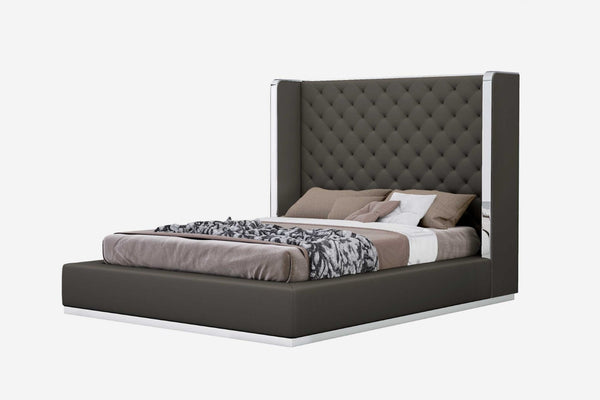 HomeRoots 75 Dark Grey Queen Bed – Contemporary Minimalist Design with Durable Frame, Fully Assembled Ready for Use 370610