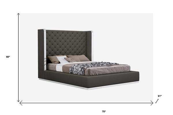HomeRoots 75 Dark Grey Queen Bed – Contemporary Minimalist Design with Durable Frame, Fully Assembled Ready for Use 370610