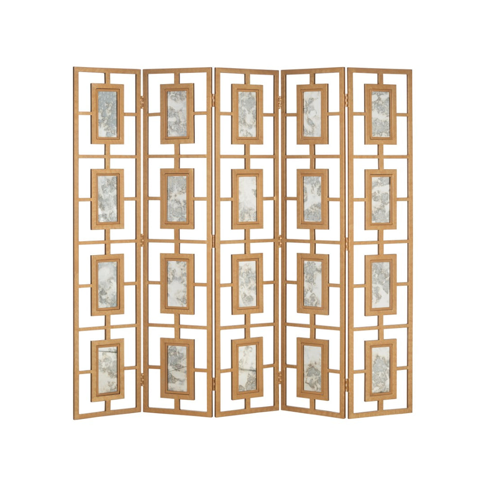 Chelsea House Mirrored Geometric Room Screen With Antique Gold Frame And Vintage Patina Mirrors For Glam DéCor 370611