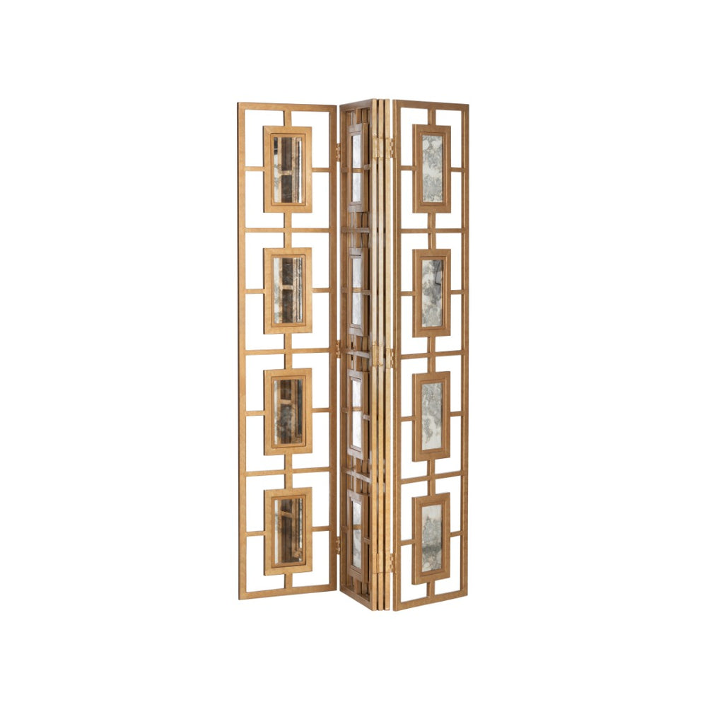 Chelsea House Mirrored Geometric Room Screen With Antique Gold Frame And Vintage Patina Mirrors For Glam DéCor 370611