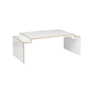 Chelsea House Chatsworth High-Gloss White Coffee Table With Polished Gold Edging — Elizabeth Wicker Design, 50" 370615