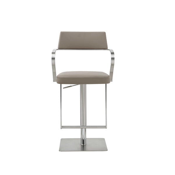 Homeroots 21 " Taupe And Silver Stainless Steel Bar Chair   370617