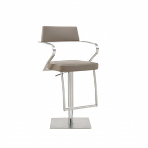 Homeroots 21 " Taupe And Silver Stainless Steel Bar Chair   370617