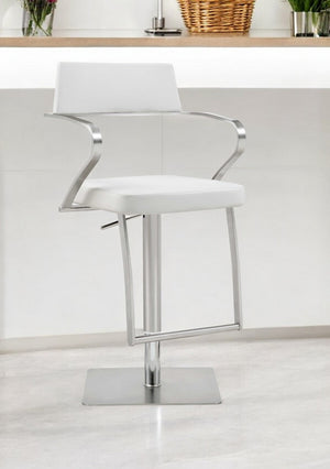 Homeroots 21 " White And Silver Stainless Steel Bar Chair   370618