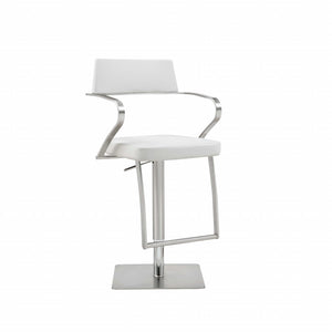 Homeroots 21 " White And Silver Stainless Steel Bar Chair   370618
