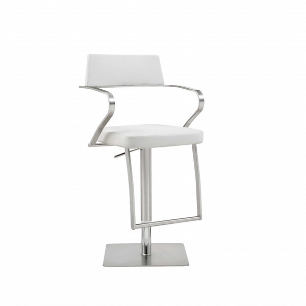 Homeroots 21 " White And Silver Stainless Steel Bar Chair   370618