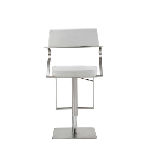 Homeroots 21 " White And Silver Stainless Steel Bar Chair   370618