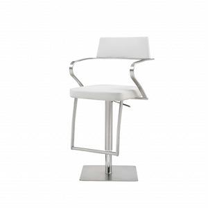 Homeroots 21 " White And Silver Stainless Steel Bar Chair   370618