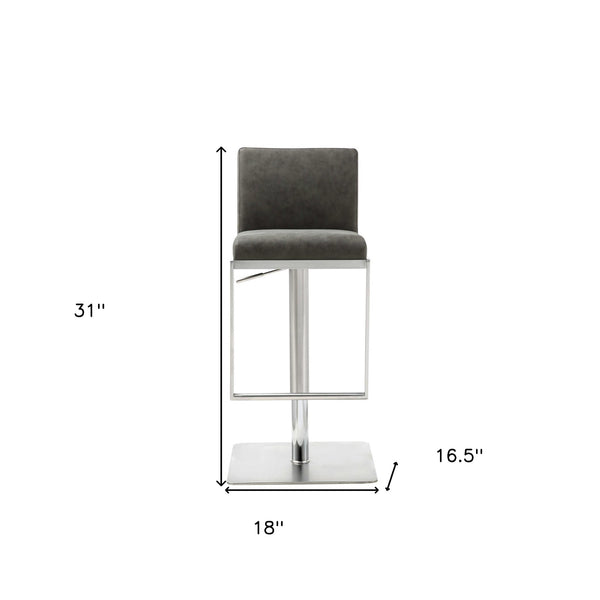 Homeroots 20 " Gray And Silver Stainless Steel Bar Chair   370619