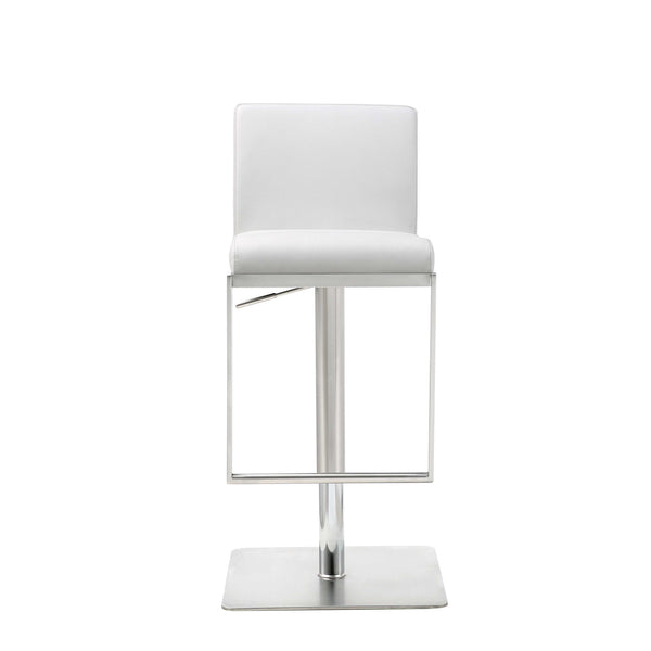 Homeroots 20 " White And Silver Stainless Steel Bar Chair   370620