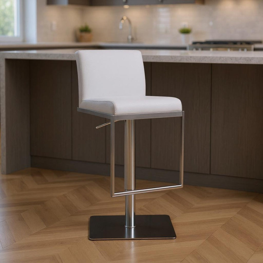HomeRoots 20" Modern White and Silver Stainless Steel Bar Chair – Stylish, Comfortable Seating for Any Space 370620