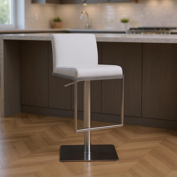 HomeRoots 20" Modern White and Silver Stainless Steel Bar Chair – Stylish, Comfortable Seating for Any Space 370620