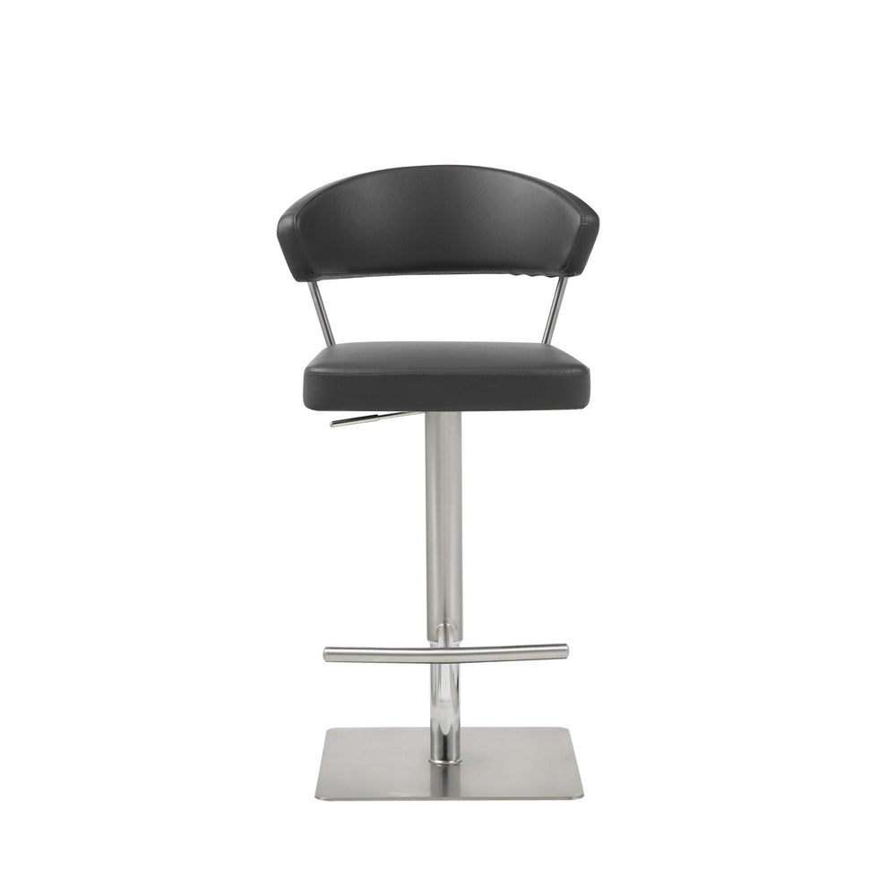 Homeroots 20 " Black And Silver Stainless Steel Bar Chair   370621