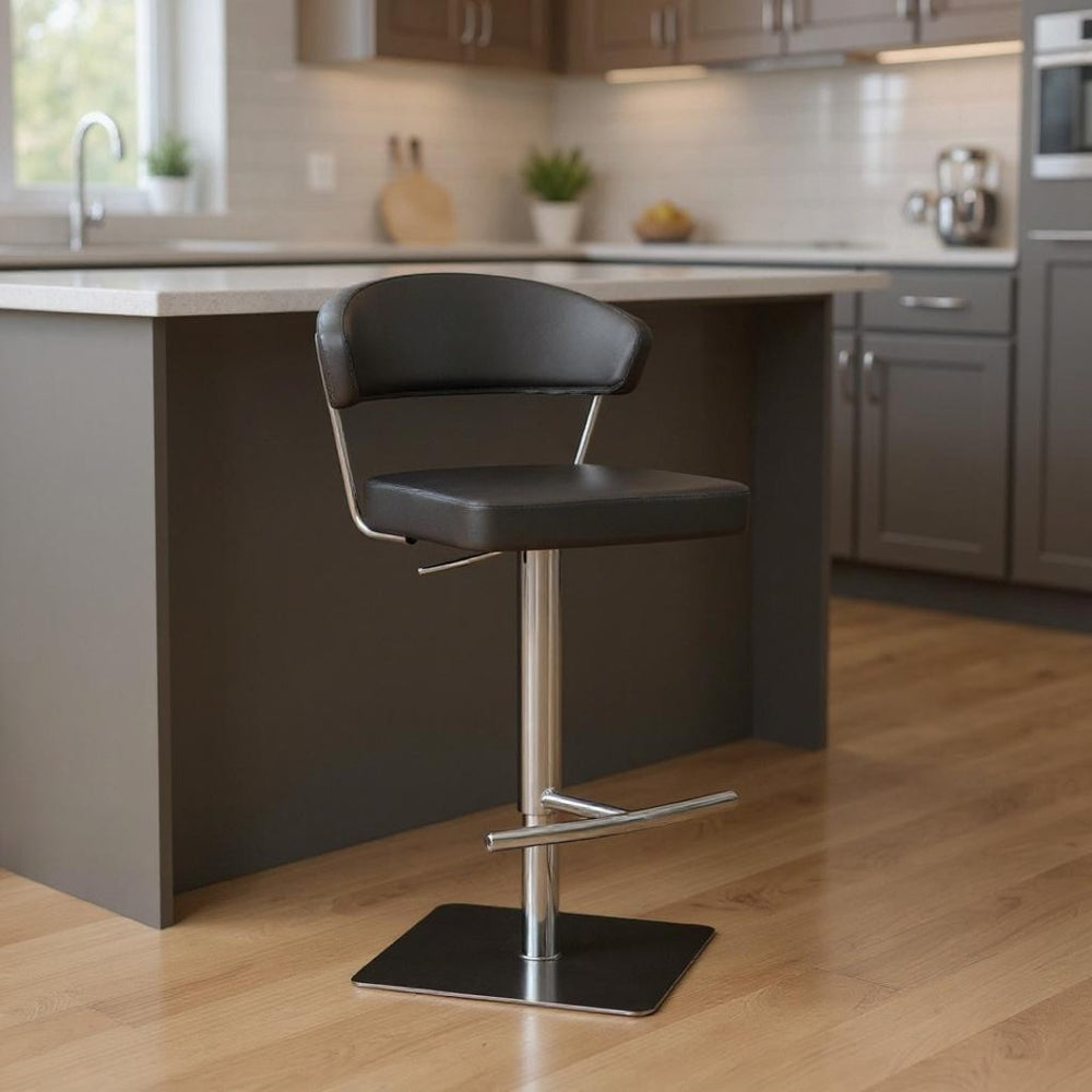 HomeRoots 20" Black and Silver Stainless Steel Bar Chair - Modern Design, Comfortable Seating for Home & Café 370621