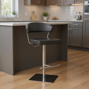 HomeRoots 20" Black and Silver Stainless Steel Bar Chair - Modern Design, Comfortable Seating for Home & Café 370621