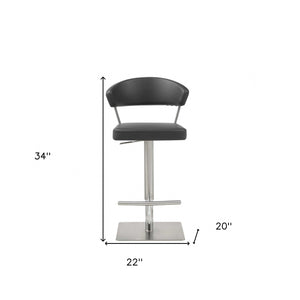 Homeroots 20 " Black And Silver Stainless Steel Bar Chair   370621