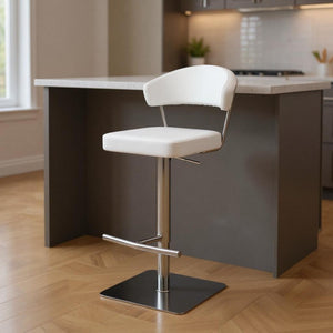 HomeRoots 20" White and Silver Stainless Steel Bar Chair - Modern Design, Ergonomic Comfort, Ideal for Any Space 370622