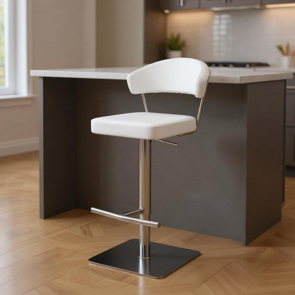 HomeRoots 20" White and Silver Stainless Steel Bar Chair - Modern Design, Ergonomic Comfort, Ideal for Any Space 370622
