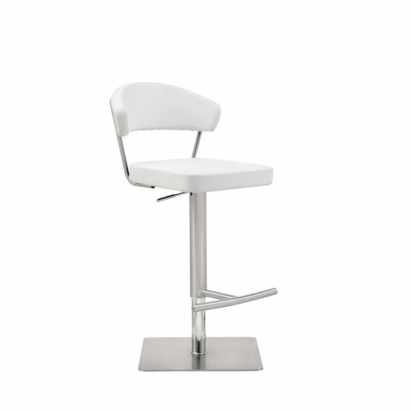 Homeroots 20 " White And Silver Stainless Steel Bar Chair   370622