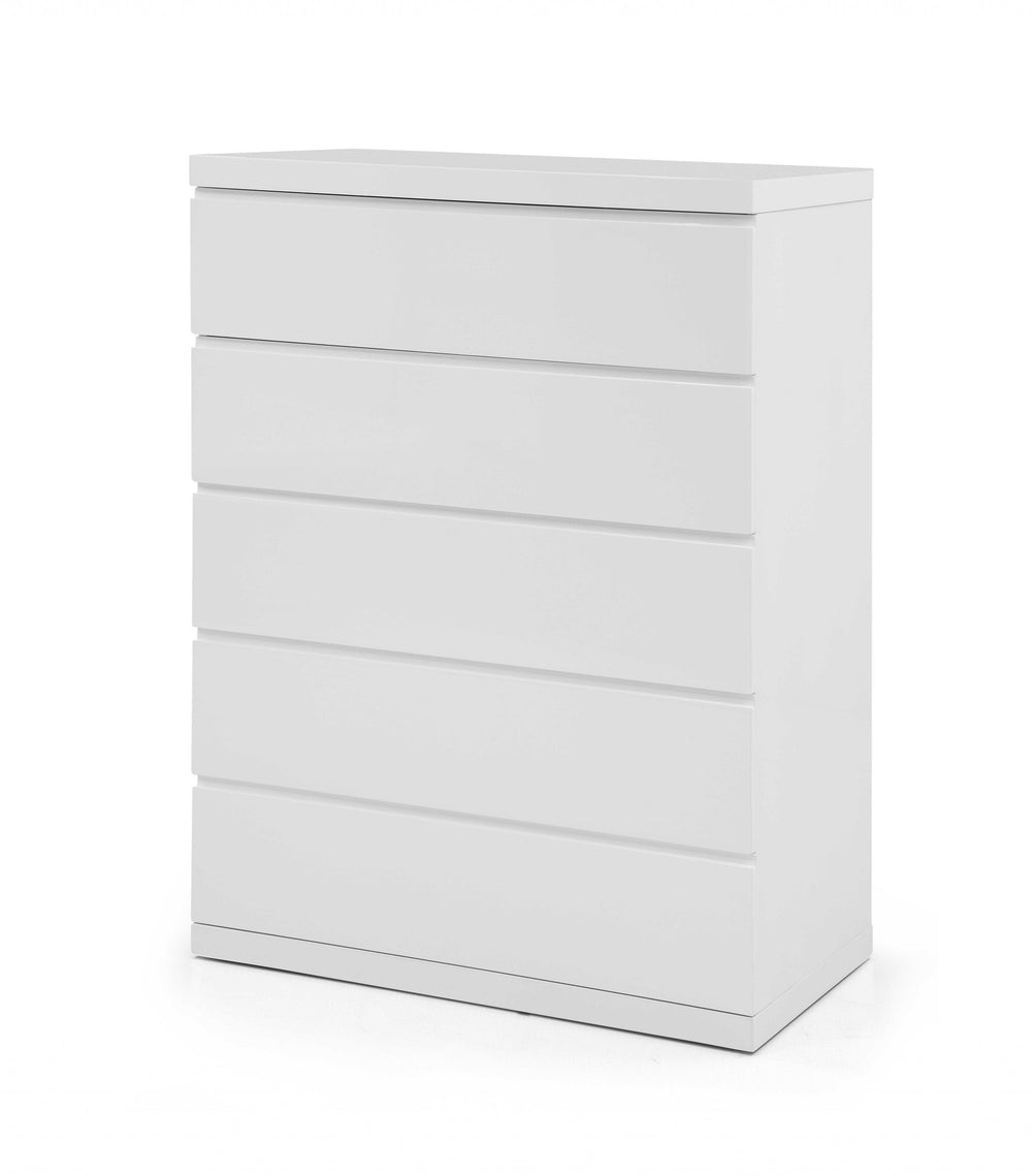 Homeroots 36 X 20 X 47 Gloss White Stainless Steel 5 Drawer Chest  Stainless Steel 370629