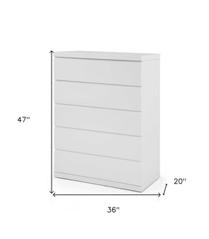 Homeroots 36 X 20 X 47 Gloss White Stainless Steel 5 Drawer Chest  Stainless Steel 370629