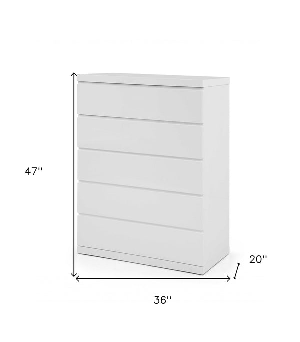 Homeroots 36 X 20 X 47 Gloss White Stainless Steel 5 Drawer Chest  Stainless Steel 370629
