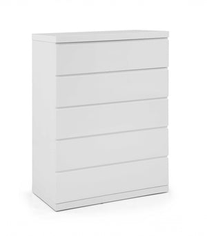 Homeroots 36 X 20 X 47 Gloss White Stainless Steel 5 Drawer Chest  Stainless Steel 370629