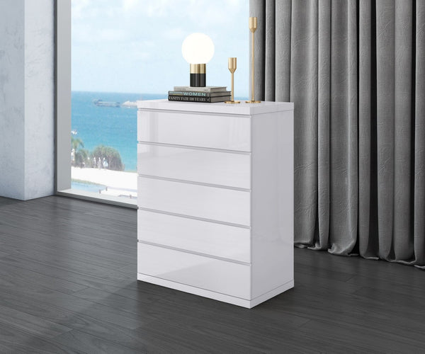 HomeRoots 36" Modern White Wood Five Drawer Dresser - Sleek Design, Self-Closing Drawers, No Assembly Needed! 370629