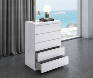 HomeRoots 36" Modern White Wood Five Drawer Dresser - Sleek Design, Self-Closing Drawers, No Assembly Needed! 370629