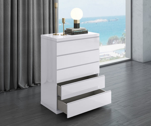 HomeRoots 36" Modern White Wood Five Drawer Dresser - Sleek Design, Self-Closing Drawers, No Assembly Needed! 370629