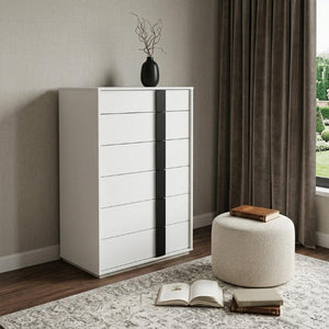 31 Inch Stainless Steel Five Drawer Dresser in Bold Monochrome for Modern Bedrooms