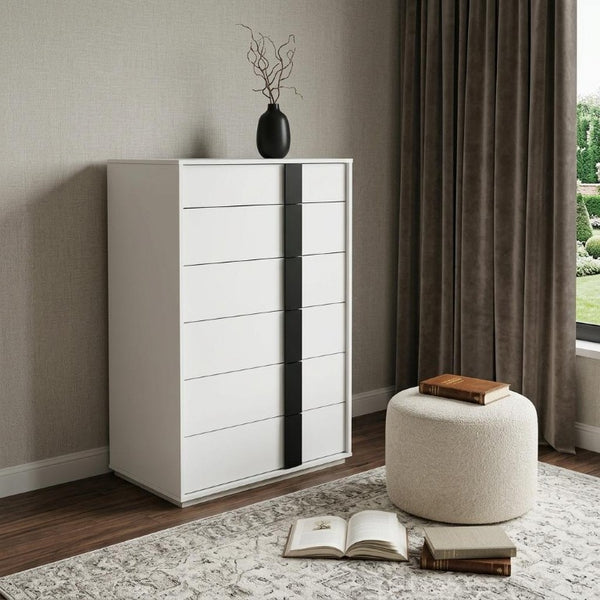 31 Inch Stainless Steel Five Drawer Dresser in Bold Monochrome for Modern Bedrooms